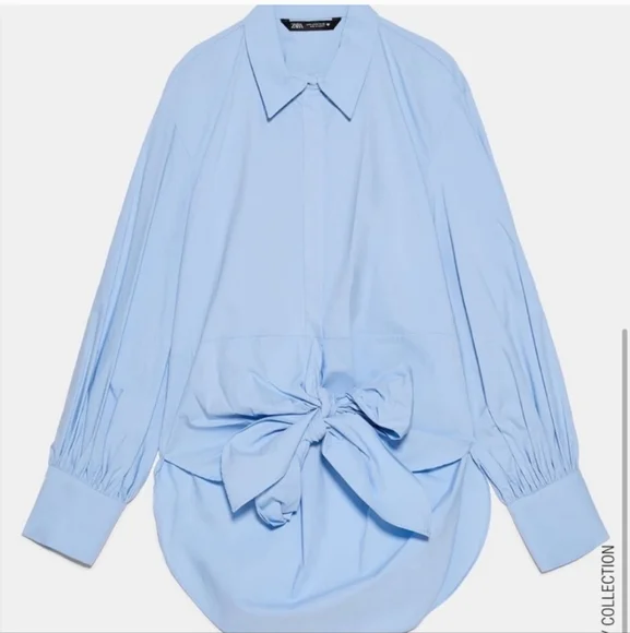 Zara Button Down Poplin Shirt Tie Front S - Picture 6 of 15